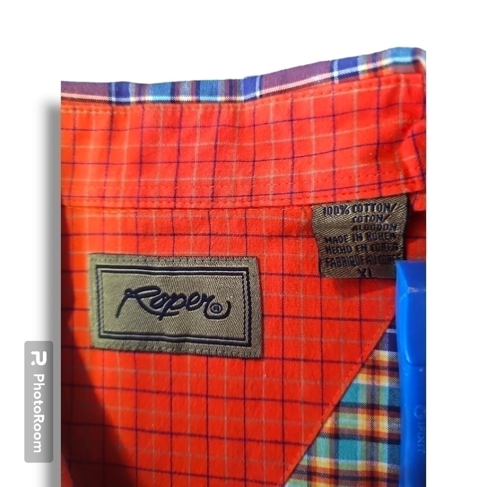 Roper Men's Size XL Plaid Short Sleeve Button Down Two pockets Extra buttons - Picture 3 of 4